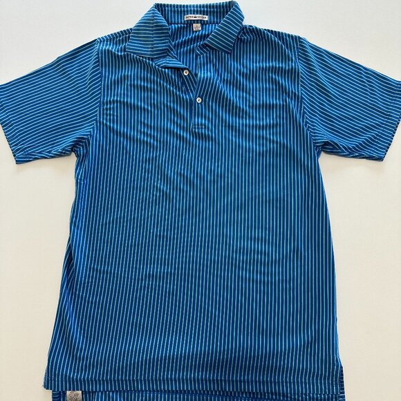 Peter Millar Summer Comfort Polo Shirt Mens Large Blue Green Striped Performance - Picture 1 of 6